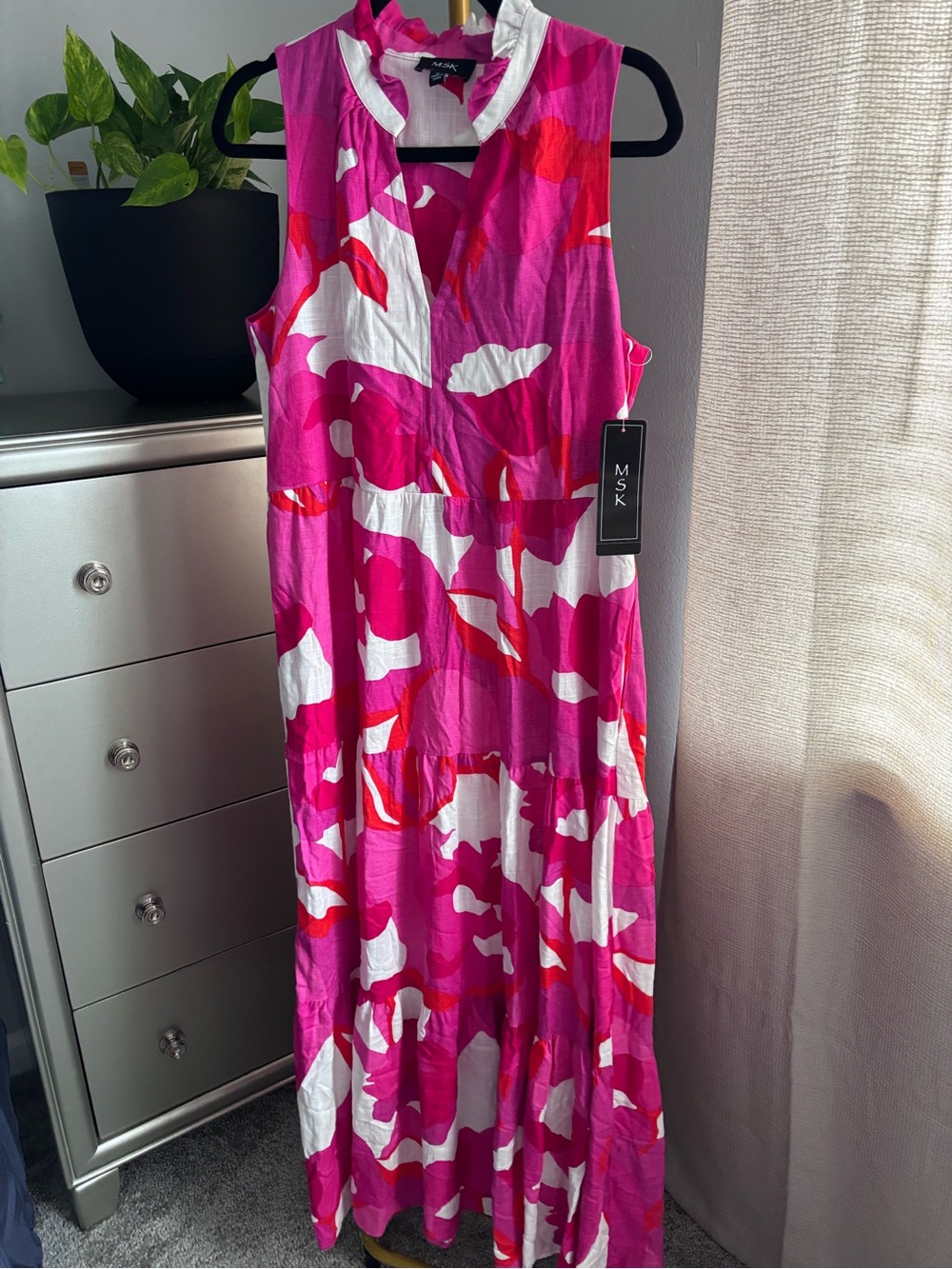 MSK Fuchsia and White Floral Sleeveless Maxi Dress